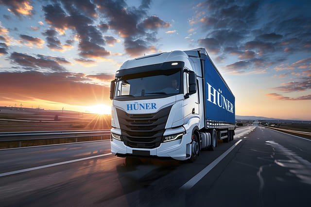 LKW mit dem Logo der Hüner Eurologistik